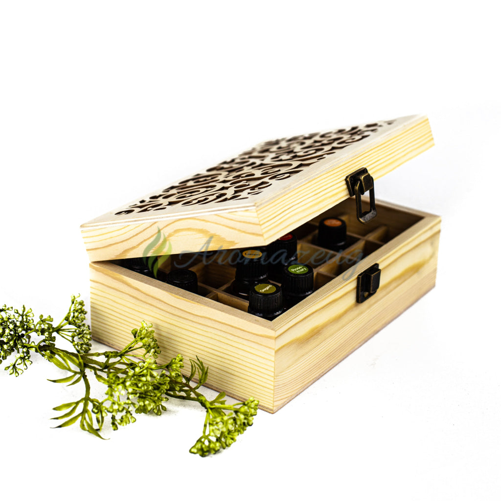 aromaöl aufbewahrung Aufbewahrungskiste ORNAMENT aus Pinienholz – Aromazeug