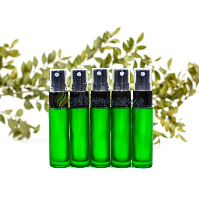 Laden Sie das Bild in Galerie -Viewer, 10 Ml Deluxe Farbige Roll-On-Flaschen In Matt Mit Spray-Aufsatz - Paket Von 5 Grün Spray Flasche
