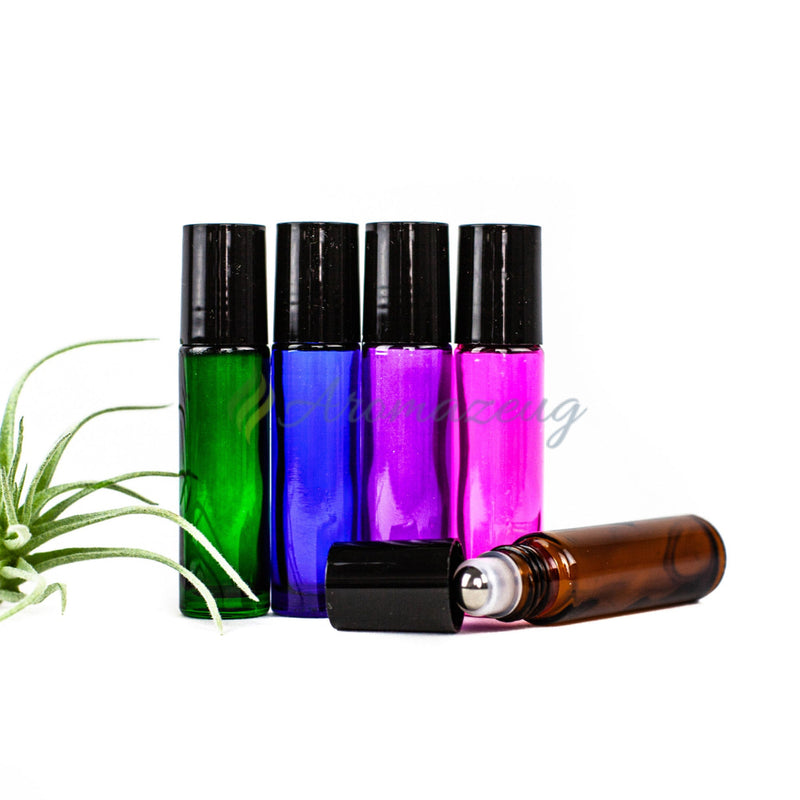 Laden Sie das Bild in Galerie -Viewer, 10 Ml Farbige Roll-On Flaschen Greenline Mit Weißen Edelstahl-Rollern (Paket Von 5) Mehrfarbig
