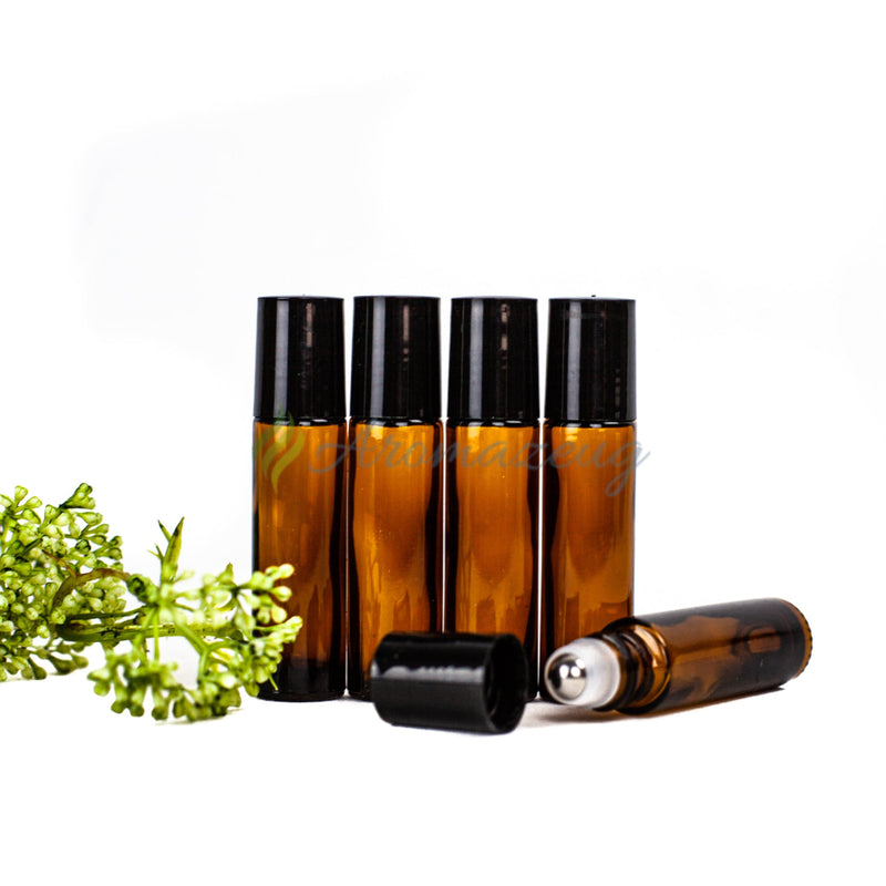 Laden Sie das Bild in Galerie -Viewer, 10 Ml Farbige Roll-On Flaschen Mit Premium-Rollern (Paket Von 5) Braunglas Flasche
