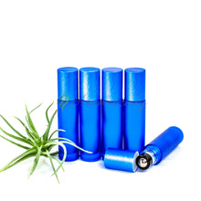 10 Ml Farbige Roll-On Flaschen In Matt Mit Metalldeckel Und Premium-Rollern - Paket Von 5 Blau