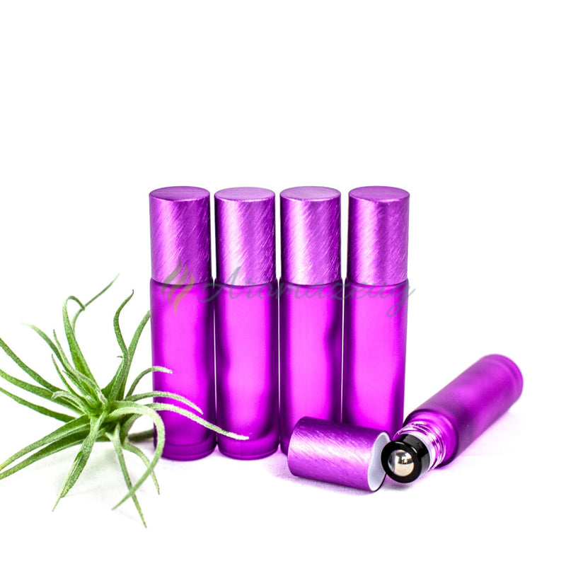 Laden Sie das Bild in Galerie -Viewer, 10 Ml Farbige Roll-On Flaschen In Matt Mit Metalldeckel Und Premium-Rollern - Paket Von 5 Lila
