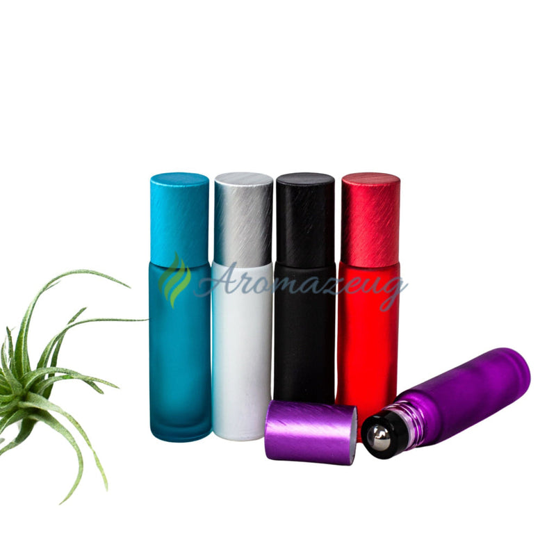 Laden Sie das Bild in Galerie -Viewer, 10 Ml Farbige Roll-On Flaschen In Matt Mit Metalldeckel Und Premium-Rollern (Paket Von 5)
