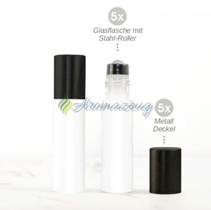 10 Ml Farbige Roll-On Flaschen In Matt Mit Metalldeckel - Paket Von 5 Weiß Glassflaschen