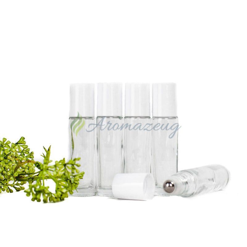 Laden Sie das Bild in Galerie -Viewer, 10 Ml Klare Roll-On Flaschen Mit Premium-Rollern (Paket Von 5) Weiß Flasche
