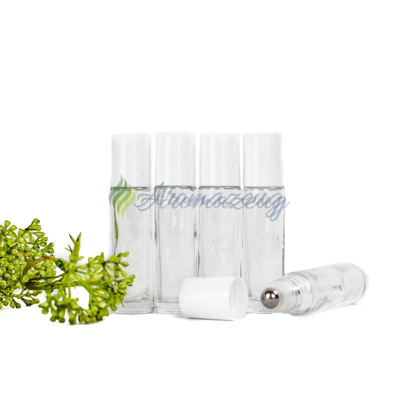 Laden Sie das Bild in Galerie -Viewer, 10 Ml Klare Roll-On Flaschen Mit Premium-Rollern (Paket Von 5) Weiß Flasche
