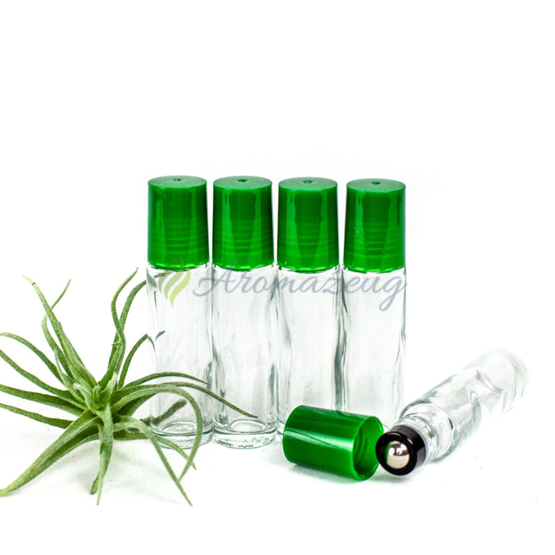 Laden Sie das Bild in Galerie -Viewer, 10 Ml Klare Roll-On Flaschen Mit Premium-Rollern - Paket Von 5 Grün Flasche
