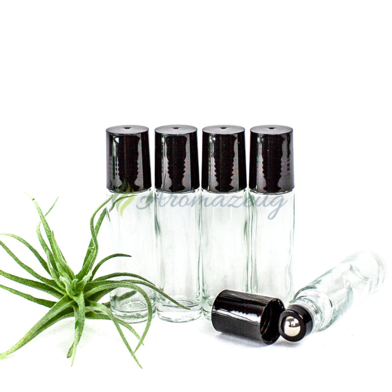 Laden Sie das Bild in Galerie -Viewer, 10 Ml Klare Roll-On Flaschen Mit Premium-Rollern - Paket Von 5 Schwarz Flasche
