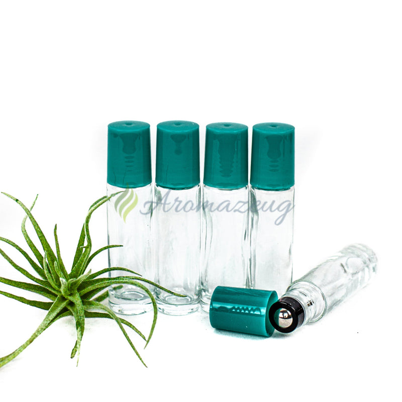 Laden Sie das Bild in Galerie -Viewer, 10 Ml Klare Roll-On Flaschen Mit Premium-Rollern (Paket Von 5) Türkis Flasche
