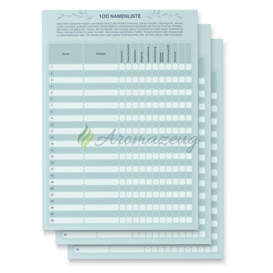 100 Namenliste Faltblatt (Paket Von 10)