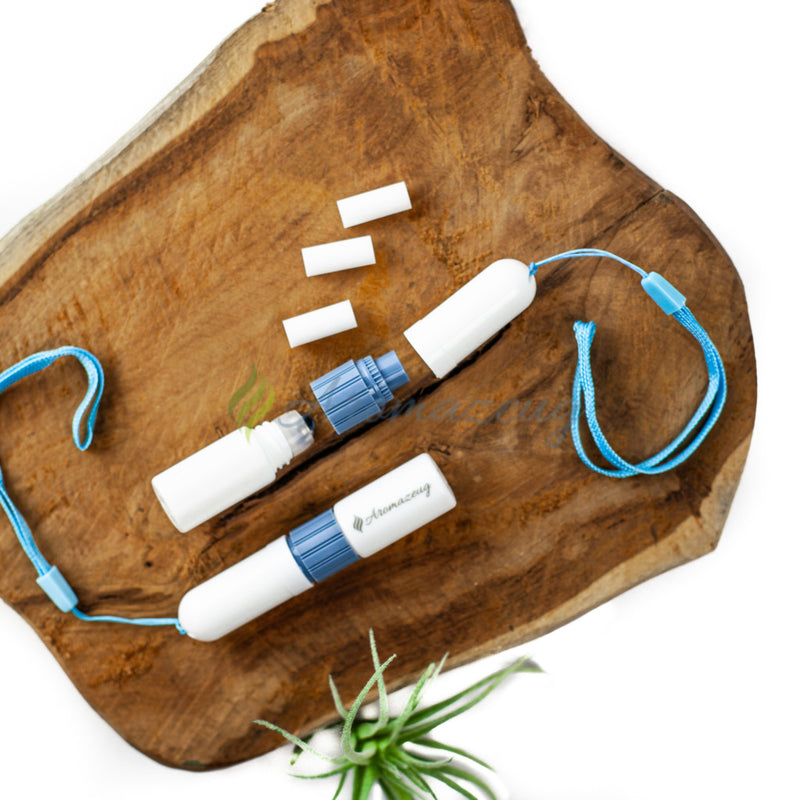 Laden Sie das Bild in Galerie -Viewer, 2-In-1 Rollon-Flasche Mit Inhalierstift Blau Zubehör
