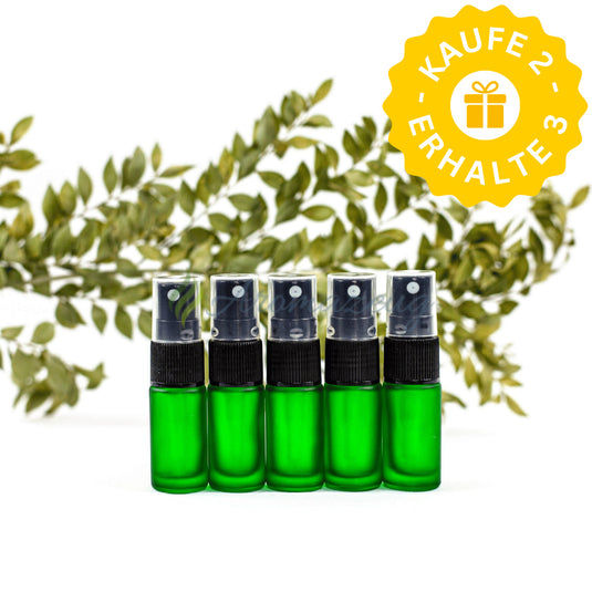 5 ml Deluxe Farbige Roll-On-Flaschen in Matt mit Spray-Aufsatz - Paket von 5 (SC) - Grün - Spray Flaschen