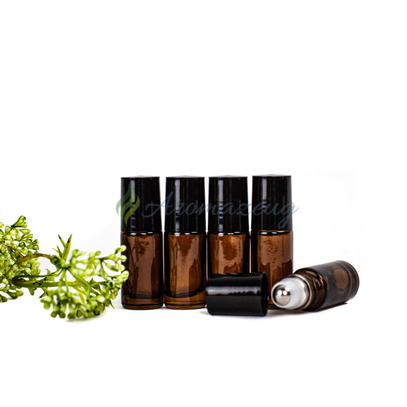 Laden Sie das Bild in Galerie -Viewer, 5 Ml Farbige Roll-On Flaschen Mit Premium-Rollern (Paket Von 5) Braunglas Flasche
