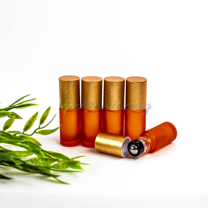 Laden Sie das Bild in Galerie -Viewer, 5 Ml Farbige Roll-On Flaschen In Matt Mit Metalldeckel Und Premium-Rollern - Paket Von Orange
