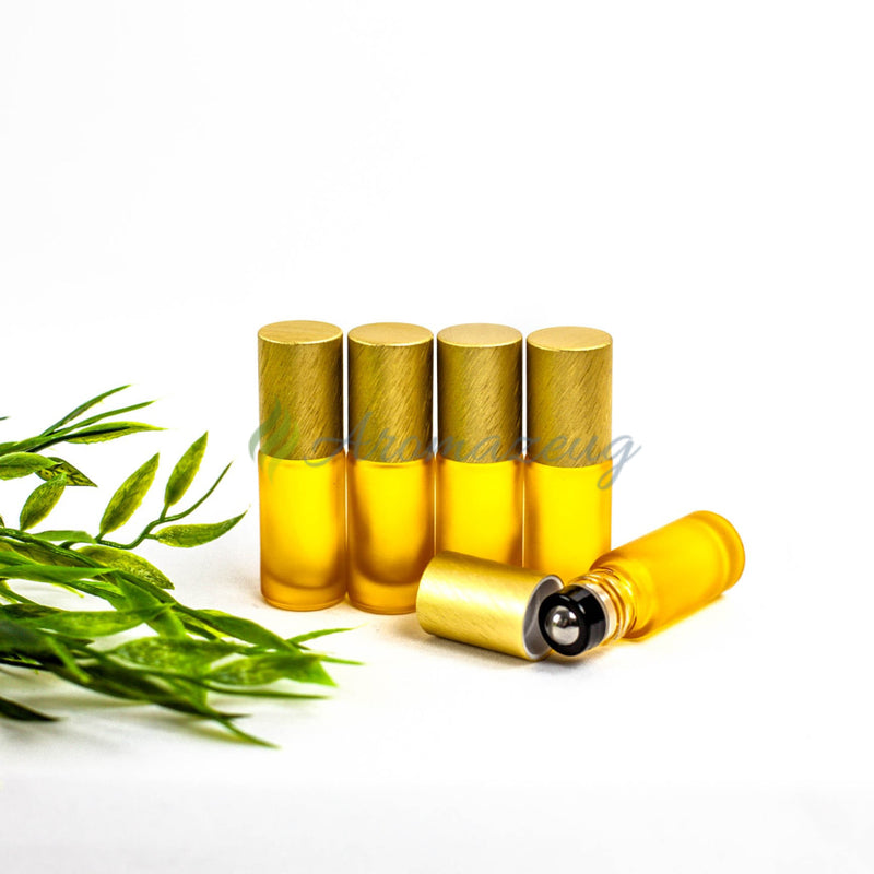 Laden Sie das Bild in Galerie -Viewer, 5 Ml Farbige Roll-On Flaschen In Matt Mit Metalldeckel Und Premium-Rollern - Paket Von Gelb Flasche
