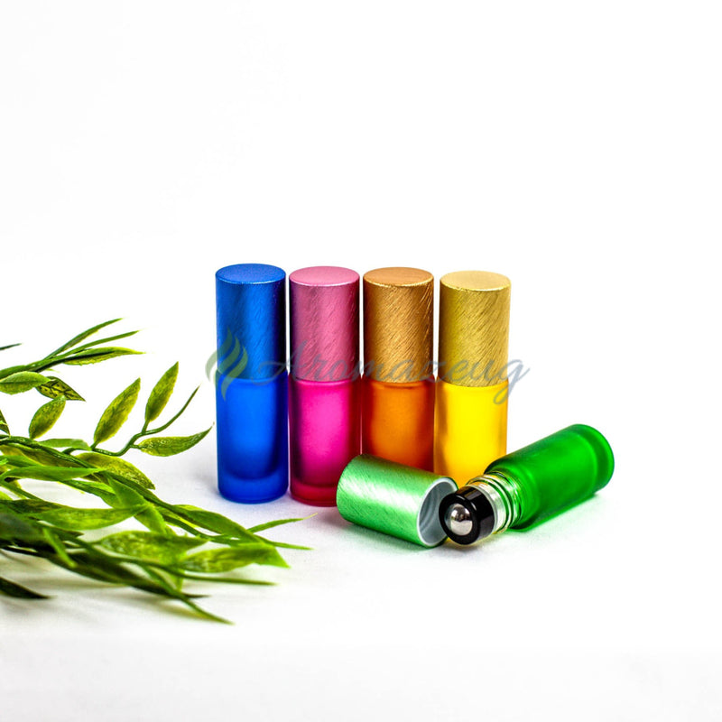 Laden Sie das Bild in Galerie -Viewer, 5 Ml Farbige Roll-On Flaschen In Matt Mit Metalldeckel Und Premium-Rollern - Paket Von Mehrfarbig:
