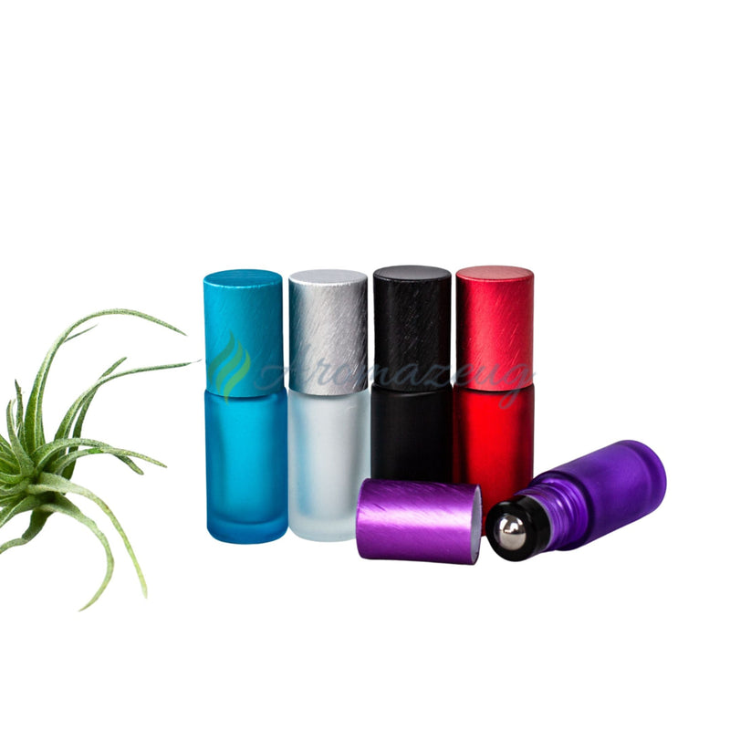 Laden Sie das Bild in Galerie -Viewer, 5 Ml Farbige Roll-On Flaschen In Matt Mit Metalldeckel Und Premium-Rollern (Paket Von 5)
