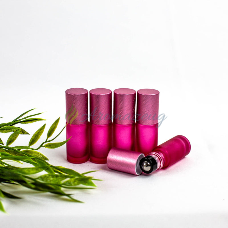 Laden Sie das Bild in Galerie -Viewer, 5 Ml Farbige Roll-On Flaschen In Matt Mit Metalldeckel Und Premium-Rollern - Paket Von Rosa Flasche
