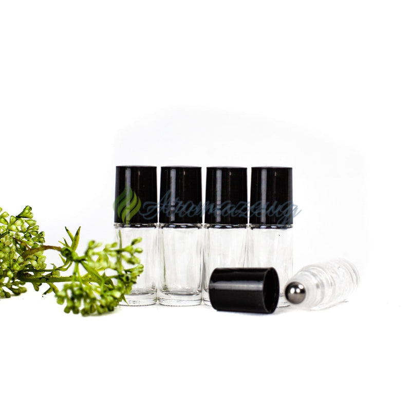 Laden Sie das Bild in Galerie -Viewer, 5 Ml Klare Roll-On Flaschen Mit Premium-Rollern (Paket Von 5) Schwarz Flasche
