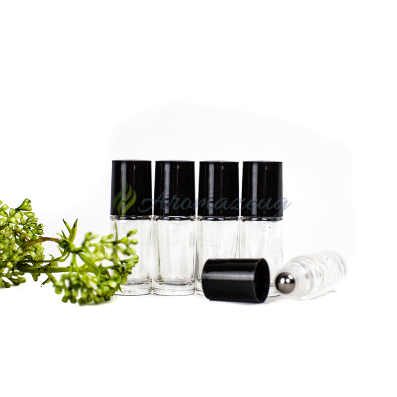 Laden Sie das Bild in Galerie -Viewer, 5 Ml Klare Roll-On Flaschen Mit Premium-Rollern (Paket Von 5) Schwarz Flasche
