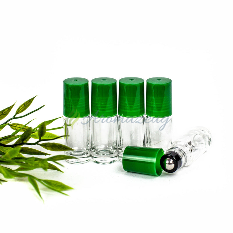 Laden Sie das Bild in Galerie -Viewer, 5 Ml Klare Roll-On Flaschen Mit Premium-Rollern - Paket Von Grün Flasche
