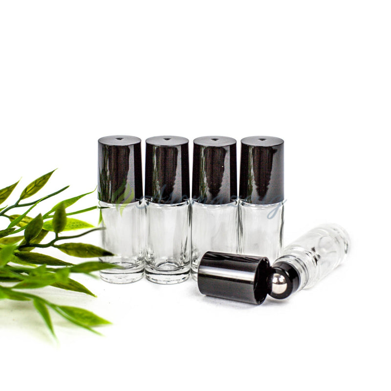 Laden Sie das Bild in Galerie -Viewer, 5 Ml Klare Roll-On Flaschen Mit Premium-Rollern - Paket Von Schwarz Flasche
