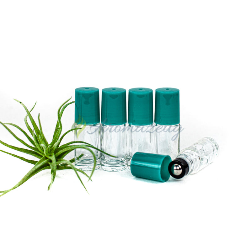 Laden Sie das Bild in Galerie -Viewer, 5 Ml Klare Roll-On Flaschen Mit Premium-Rollern (Paket Von 5) Türkis Flasche
