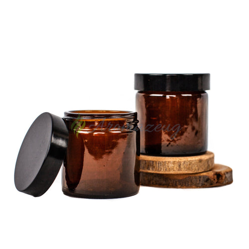 60 Ml Glastiegel Aus Braunglas Mit Schwarzem Deckel (Paket Von 3) Behälter