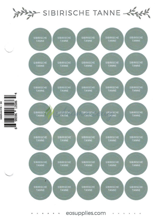 Aufkleber Für Flaschen Deutsch (Einzelöle) - 35 Pro Seite Gerades Design Sibirische Tanne