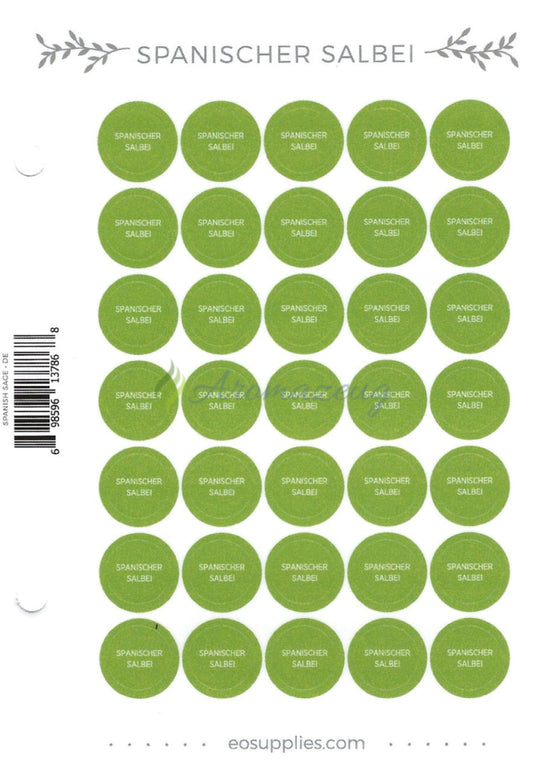 Aufkleber Für Flaschen Deutsch (Einzelöle) - 35 Pro Seite Gerades Design Spanischer Salbei
