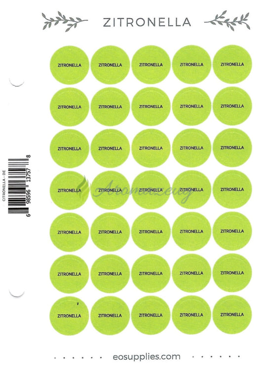 Aufkleber Für Flaschen Deutsch (Einzelöle) - 35 Pro Seite Gerades Design Zitronella