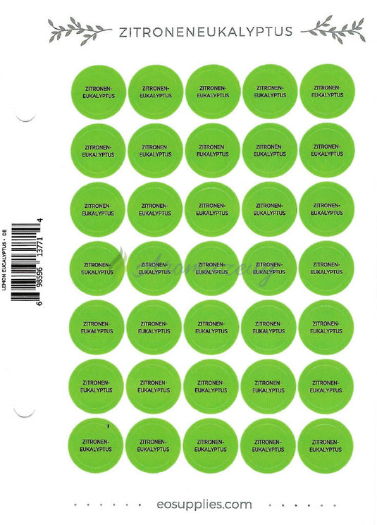 Aufkleber Für Flaschen Deutsch (Einzelöle) - 35 Pro Seite Gerades Design Zitroneneukalytus