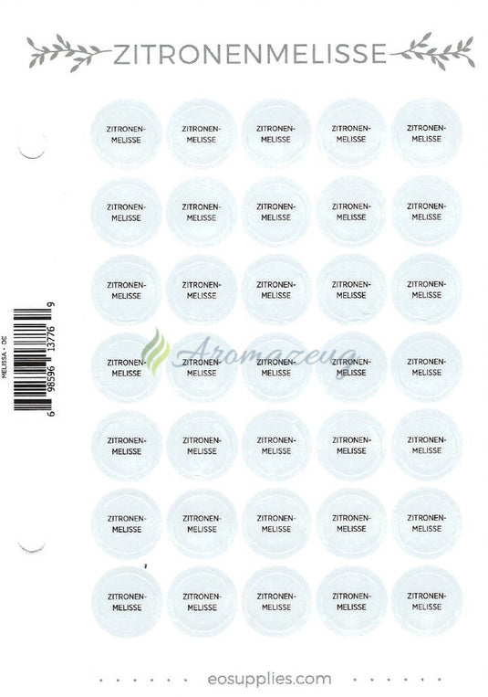 Aufkleber Für Flaschen Deutsch (Einzelöle) - 35 Pro Seite Gerades Design Zitronenmelisse