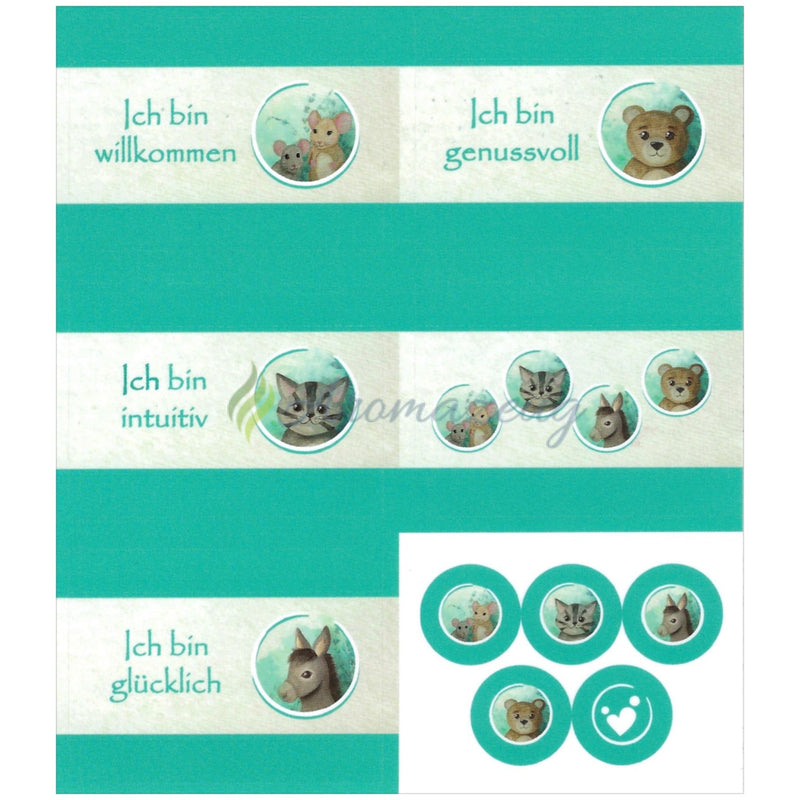 Laden Sie das Bild in Galerie -Viewer, Aufkleber passend zum Affirmationskartenset für Kinder (2. Auflage) Türkis (Einzelner Aufkleberbogen) Roll-On Flaschen
