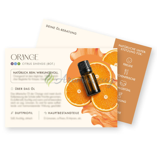 Info-Kärtchen ORANGE mit 2ml Probeflaschen (10er-Pack) - Für Berater