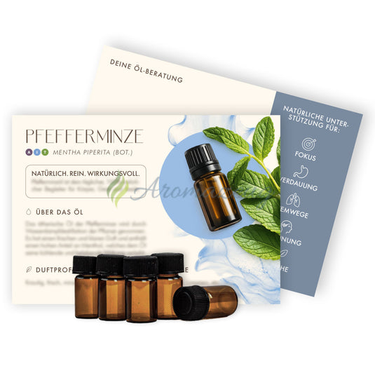 Info-Kärtchen PFEFFERMINZE mit 2ml Probeflaschen (10er-Pack) - Für Berater