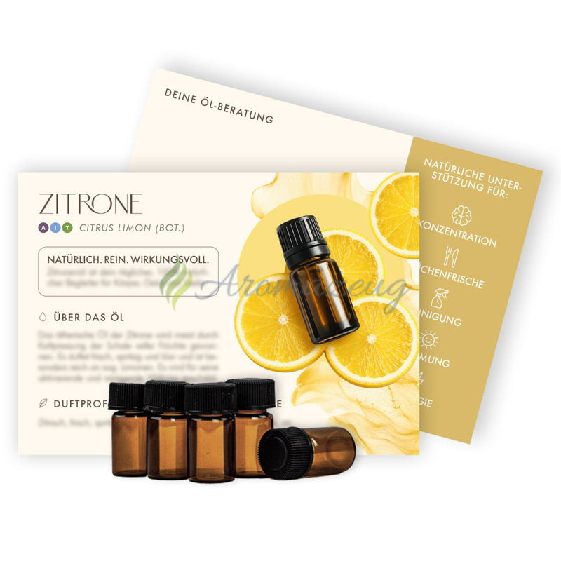 Laden Sie das Bild in Galerie -Viewer, B-Ware: Info-Kärtchen ZITRONE mit 2ml Probeflaschen (10er-Pack) - Für Berater
