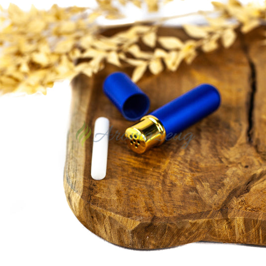 Inhalierstift Aus Glas Mit Metallhülle Blau Zubehör