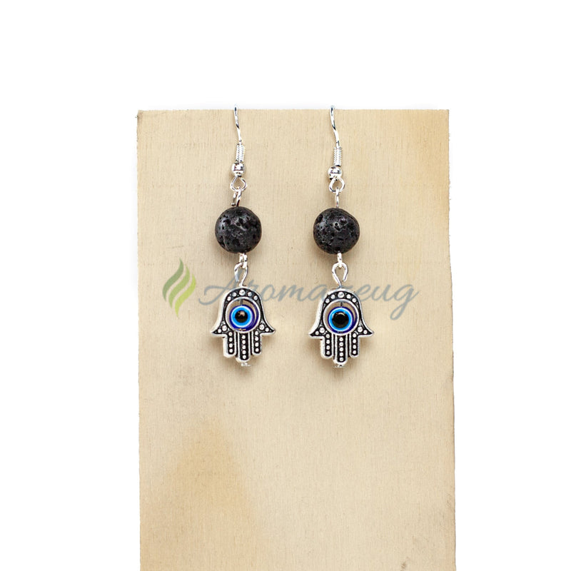 Laden Sie das Bild in Galerie -Viewer, Lavastein Diffuser Ohrringe Hamsa Schmuck
