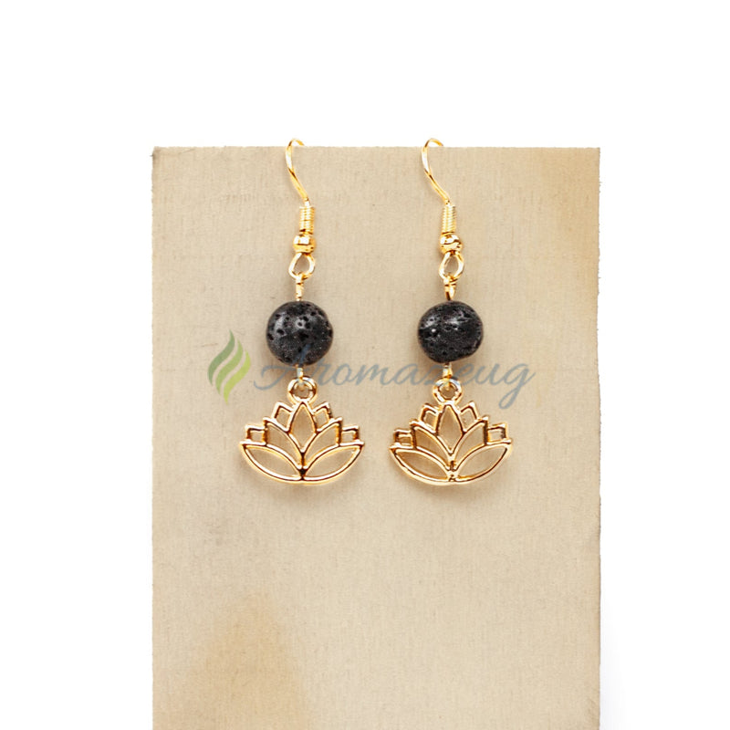 Laden Sie das Bild in Galerie -Viewer, Lavastein Diffuser Ohrringe Lotus Gold Schmuck
