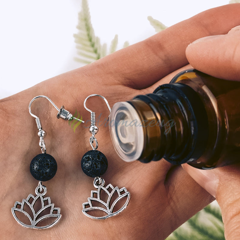 Laden Sie das Bild in Galerie -Viewer, Lavastein Diffuser Ohrringe Lotus Schmuck
