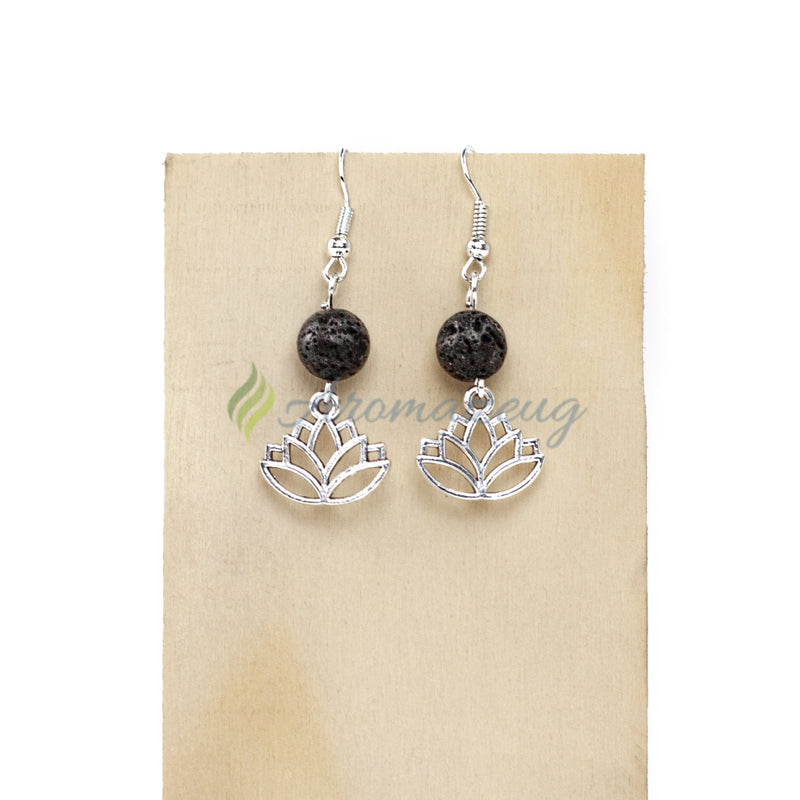 Laden Sie das Bild in Galerie -Viewer, Lavastein Diffuser Ohrringe Lotus Silber Schmuck
