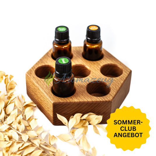 WABE M Präsentationsständer aus Buchenholz (4cm hoch) für 7 x 15ml Flaschen - Präsentationsständer