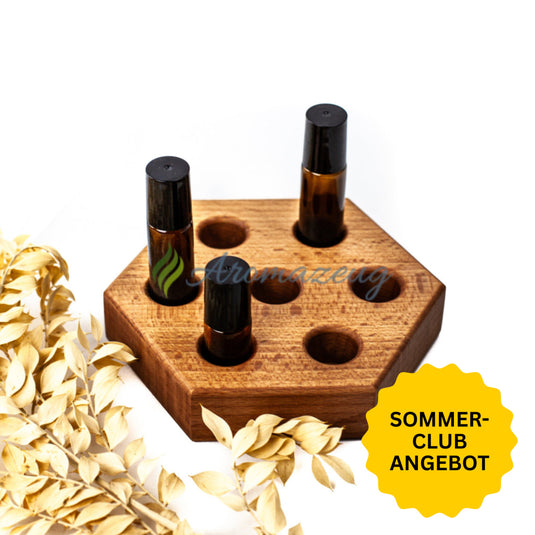 WABE S2 Präsentationsständer aus Buchenholz (3cm hoch) für 7 x Roll-On-Flaschen - Präsentationsständer